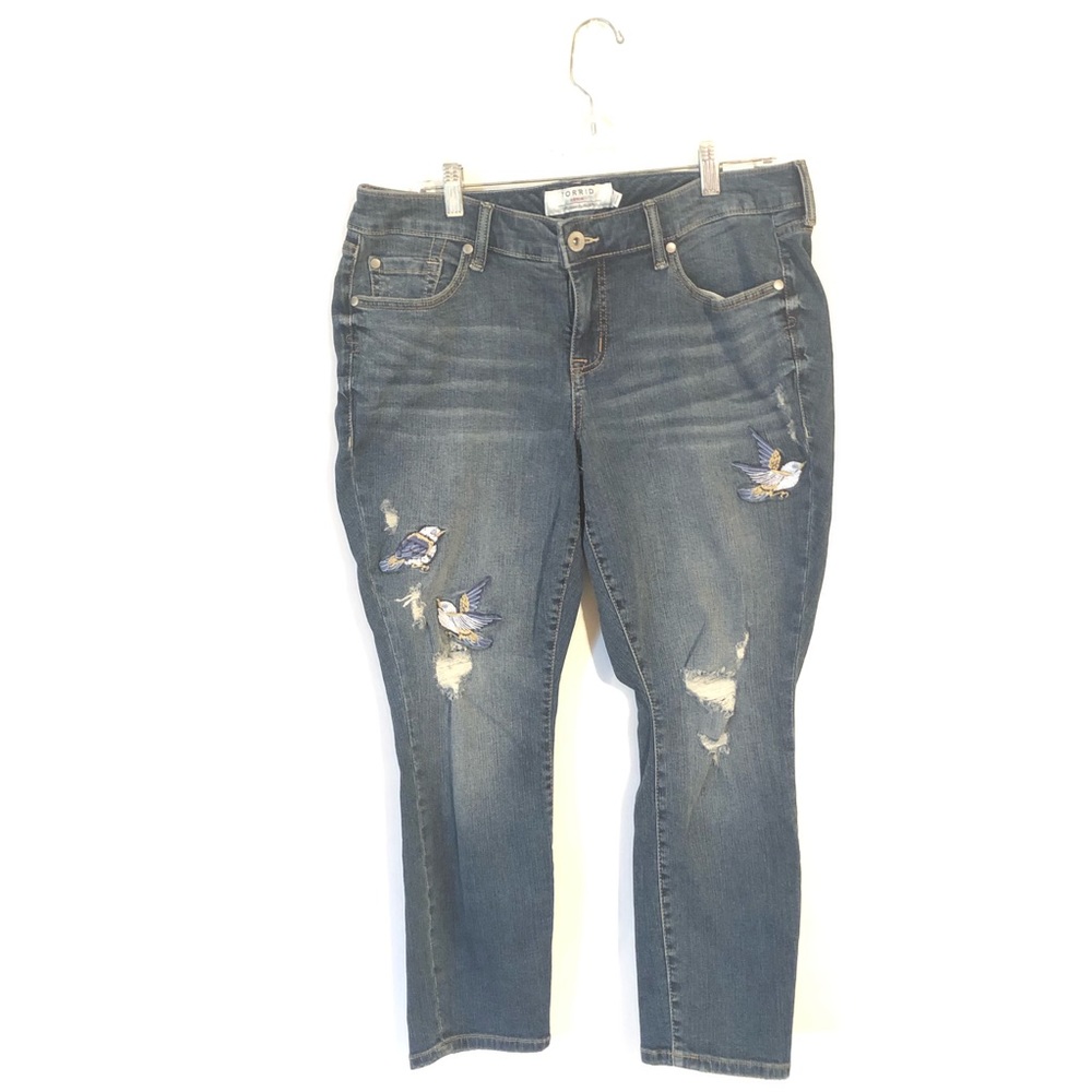 Torrid Denim Womens Distressed Bird Embroidered Jeans Size 12 R NWT